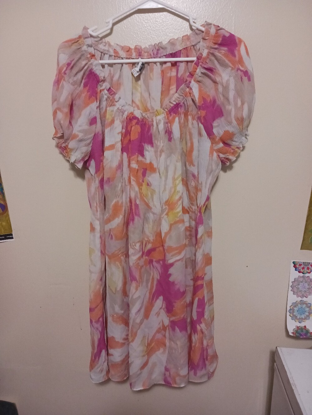 Allison Taylor Watercolor Floral Off-Shoulder Dress in Pink & Orange Xl A-12